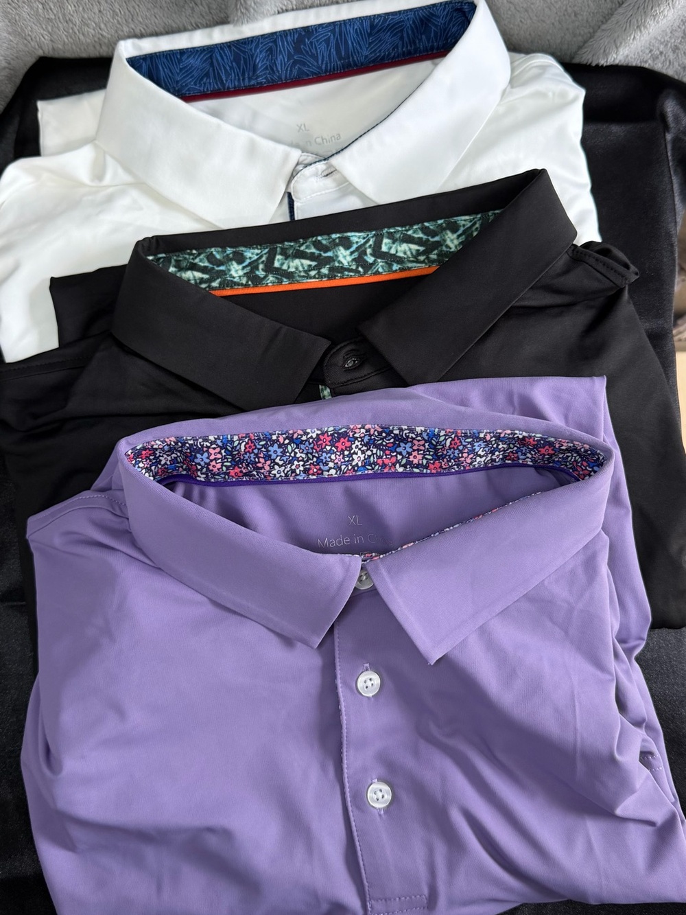 Men's XL Polos- 3 pack- purple, black and white